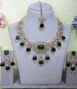 Green yellow gold premium designer american diamond and stone work necklace set