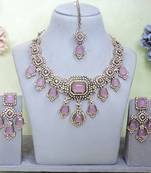 Purple yellow gold premium designer american diamond and stone work necklace set