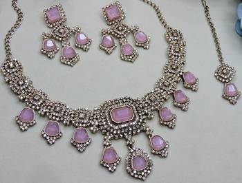 Purple yellow gold premium designer american diamond and stone work necklace set 3