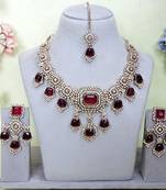 Maroon yellow gold premium designer american diamond and stone work necklace set