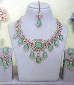 Green yellow gold premium designer american diamond and stone work necklace set