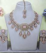 Pink yellow gold premium designer american diamond and stone work necklace set