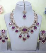 Purple yellow gold premium designer american diamond and stone work necklace set