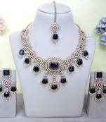 Blue yellow gold premium designer american diamond and stone work necklace set