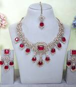 Pink yellow gold premium designer american diamond and stone work necklace set
