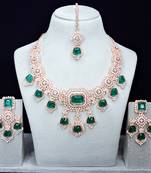 Green rose gold premium designer american diamond and stone work necklace set