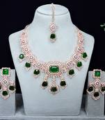 Green rose gold premium designer american diamond and stone work necklace set