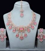 Purple rose gold premium designer american diamond and stone work necklace set