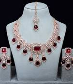 Maroon rose gold premium designer american diamond and stone work necklace set