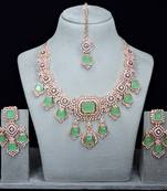 Green rose gold premium designer american diamond and stone work necklace set