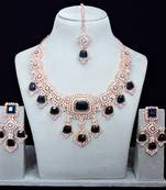 Blue rose gold premium designer american diamond and stone work necklace set