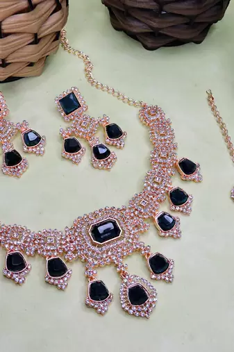 Blue rose gold premium designer american diamond and stone work necklace set