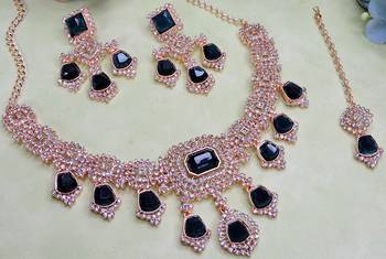 Blue rose gold premium designer american diamond and stone work necklace set 3