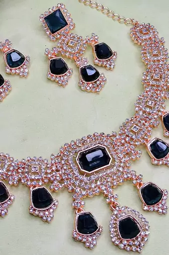 Blue rose gold premium designer american diamond and stone work necklace set