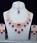 Purple rose gold premium designer american diamond and stone work necklace set