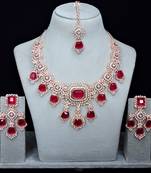 Pink rose gold premium designer american diamond and stone work necklace set