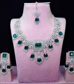 Green rhodium premium designer american diamond and stone work necklace set