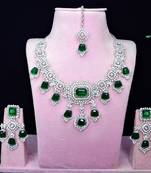 Green rhodium premium designer american diamond and stone work necklace set