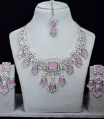 Purple rhodium premium designer american diamond and stone work necklace set