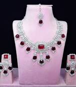 Maroon rhodium premium designer american diamond and stone work necklace set