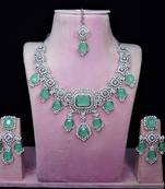Green rhodium premium designer american diamond and stone work necklace set