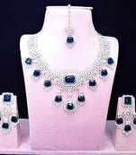 Blue rhodium premium designer american diamond and stone work necklace set