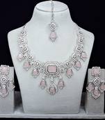 Pink rhodium premium designer american diamond and stone work necklace set