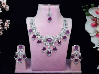 Purple rhodium premium designer american diamond and stone work necklace set 1