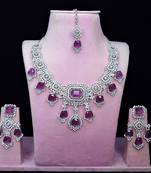 Purple rhodium premium designer american diamond and stone work necklace set