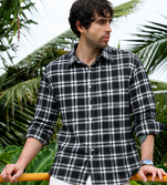 Men's Checkered Printed Spread Collar Casual Black Shirt