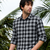 Men's Checkered Printed Spread Collar Casual Black Shirt