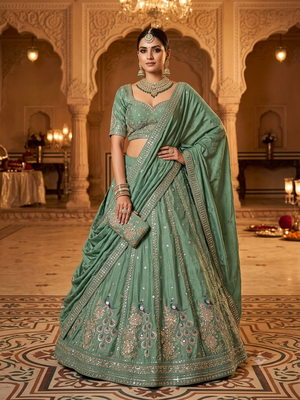 Grey woven lehenga choli with dupatta 1