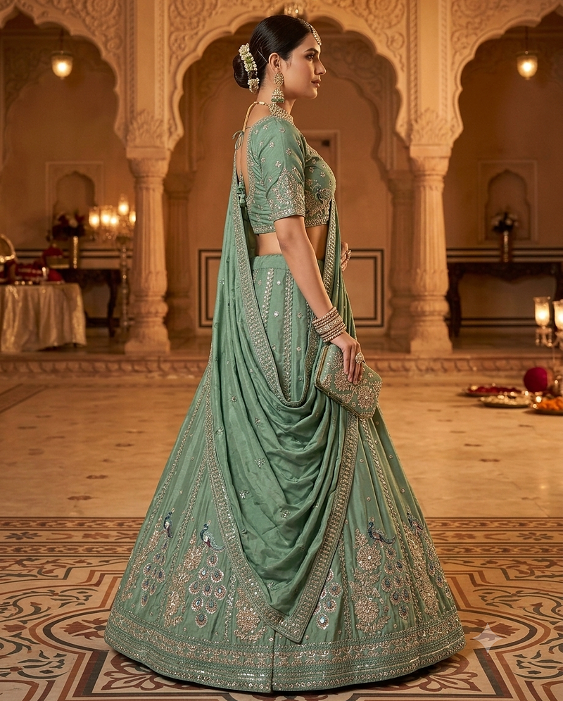 Grey woven lehenga choli with dupatta
