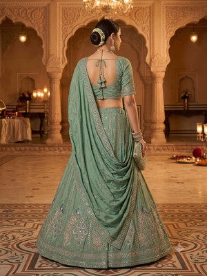 Grey woven lehenga choli with dupatta 3