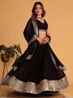Black Sequins Embroidered Faux Blooming Lehenga Choli With Dupatta 1