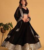 Black Sequins Embroidered Faux Blooming Lehenga Choli With Dupatta