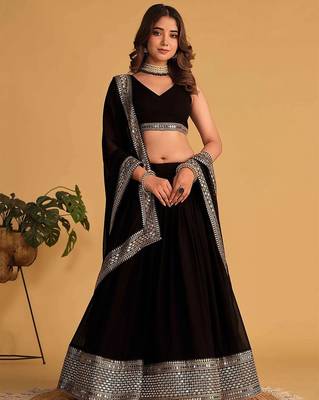 Black Sequins Embroidered Faux Blooming Lehenga Choli With Dupatta 2