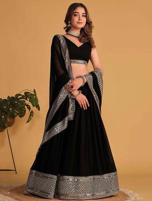 Black Sequins Embroidered Faux Blooming Lehenga Choli With Dupatta 3