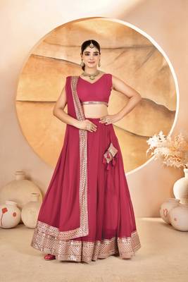 Rani pink Sequins Embroidered Faux Blooming Lehenga Choli With Dupatta 1
