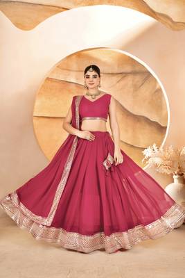 Rani pink Sequins Embroidered Faux Blooming Lehenga Choli With Dupatta 2