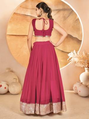 Rani pink Sequins Embroidered Faux Blooming Lehenga Choli With Dupatta 3