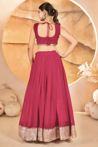 Rani pink Sequins Embroidered Faux Blooming Lehenga Choli With Dupatta