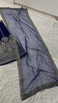 Blue Sequins Dori Thread Work Thai Silk Flared Lehenga Choli With Unstitched Blouse 5