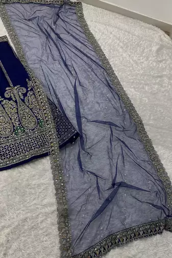 Blue Sequins Dori Thread Work Thai Silk Flared Lehenga Choli With Unstitched Blouse