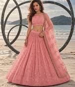 LIGHT PINK NET BEATS & THREAD EWMBROIDERY WITH SEQUINCE WORK FESTIVE LEHENGA CHOLI SET FOR WOMEN'S