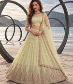 LEMON YELLOW NET BEATS & THREAD EWMBROIDERY WITH SEQUINCE WORK FESTIVE LEHENGA CHOLI SET FOR WOMEN'S