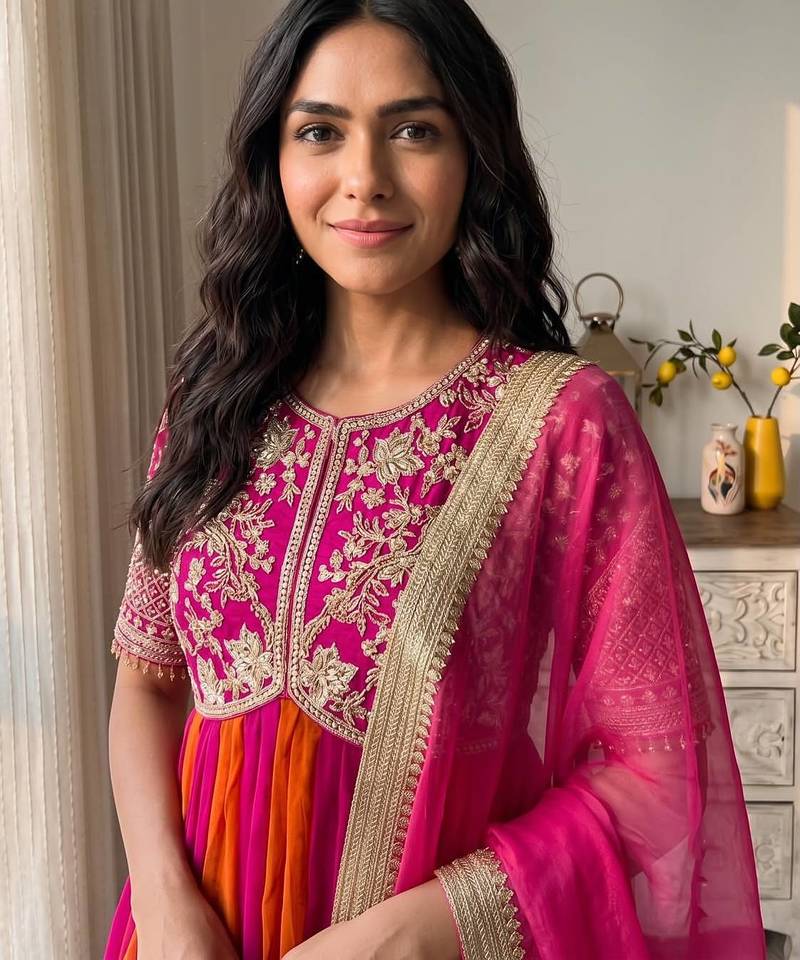 Rani&rust silk blend readymade anarkali suit with embroidery & beads work