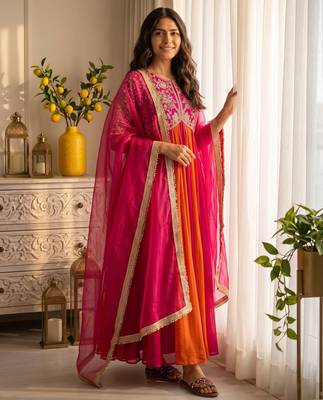 Rani&rust silk blend readymade anarkali suit with embroidery & beads work 3