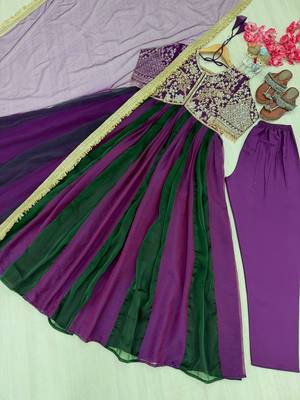 Violet&green silk blend readymade anarkali suit with embroidery & beads work 4