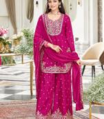 Rani pink chinon readymade suit with embroidery & sequence work